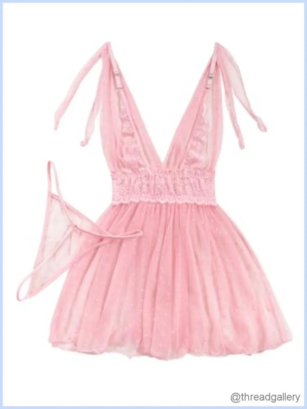 Sexy Mesh Lingerie Nightgown Dress 2pc Set Sleeveless V-Neck Lace Back